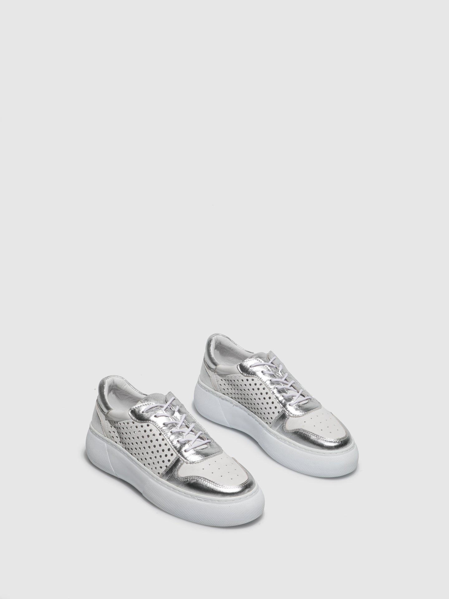 Top3 Silver White Lace-up Trainers